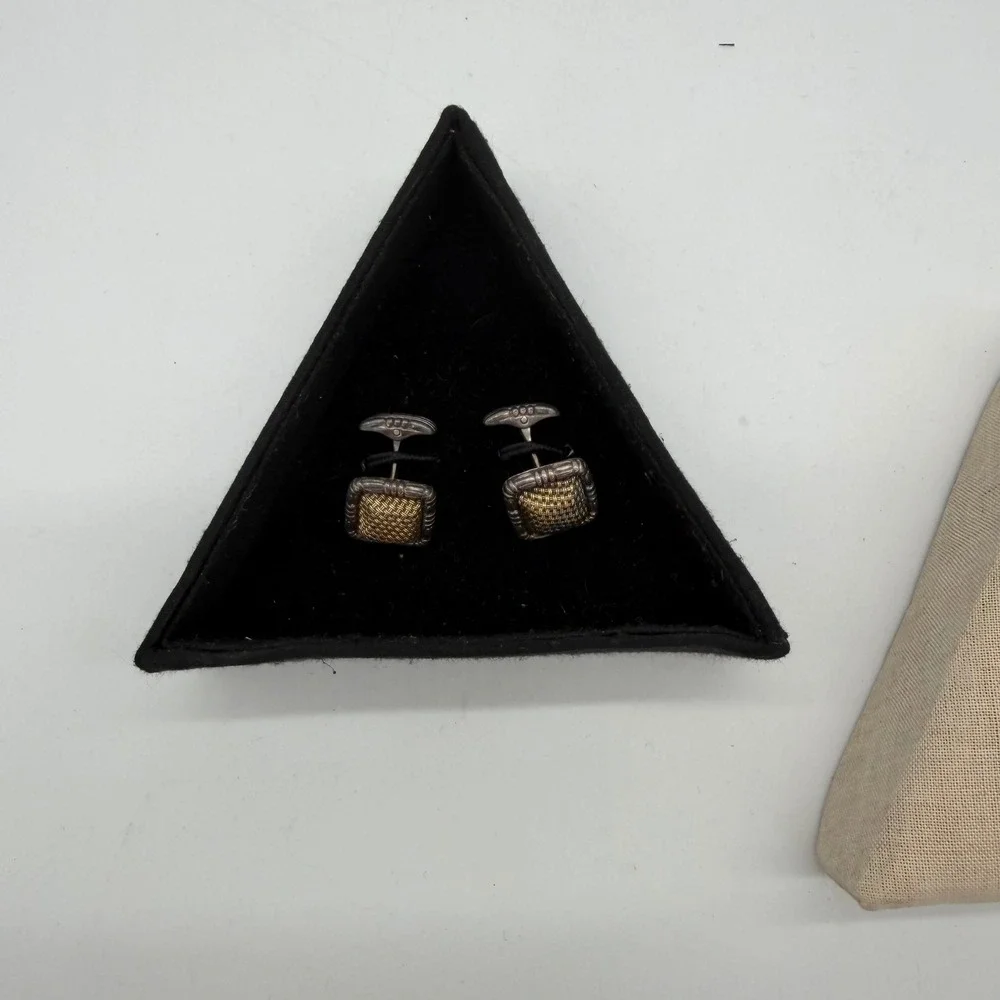 John Hardy 18K Gold & 925 Sterling Silver Woven Square Cufflinks Cuff Links